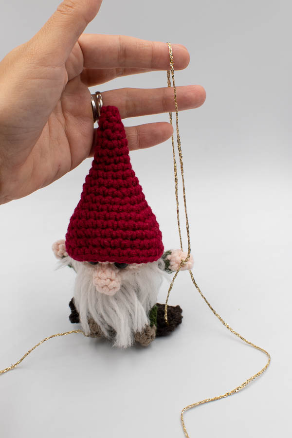 Gnome on a swing crochet pattern ornament-27