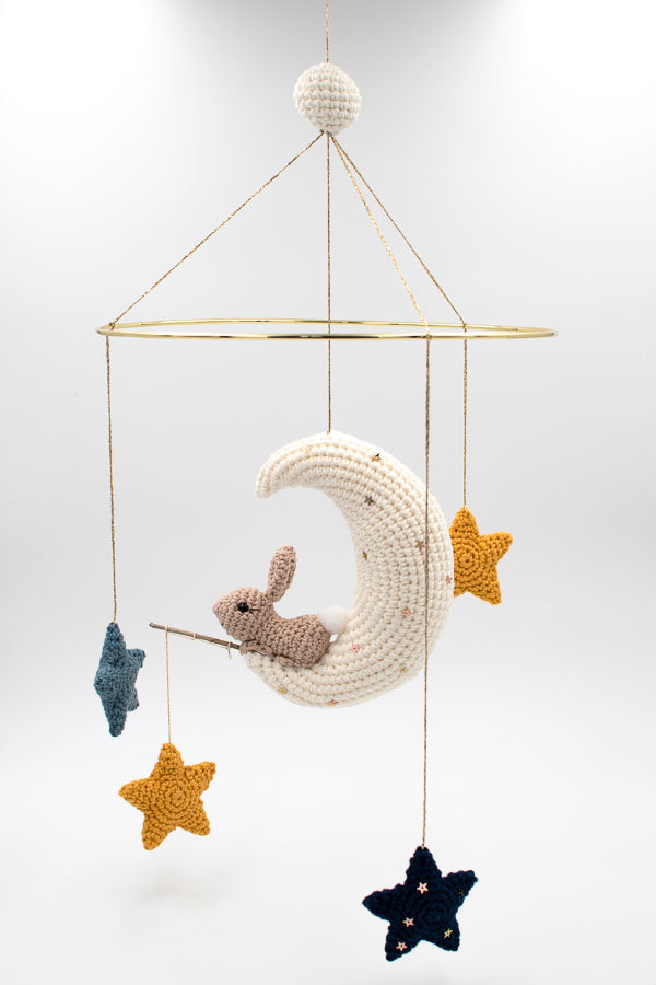 Moon bunny and stars mobile crochet pattern-42
