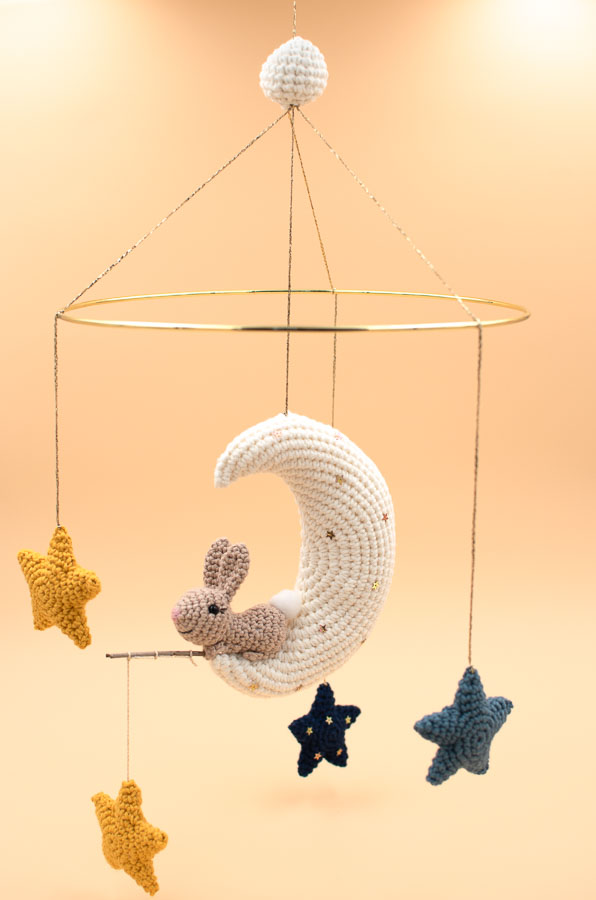 Moon bunny and stars mobile crochet pattern-54